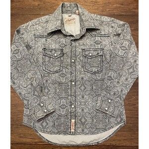 Rafter C Cowboy Collection Boys Small Black Paisley Pearl Snap Shirt Western
